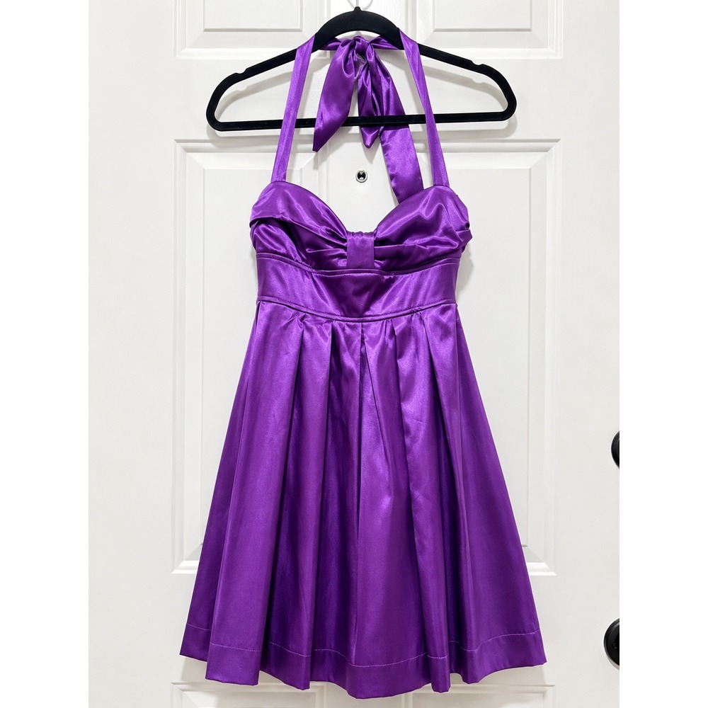 Trixxi Purple Satin Halter Dress Sweetheart Neckline Tulle Skirt NWT Size 3